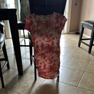 Bleach Tie-Dye Red and White T-Shirt Dress